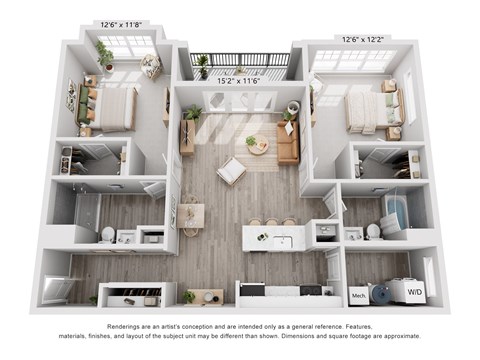 The Columbus 2 Bedroom Apartment Floor Plan at Meadows at Sunbury